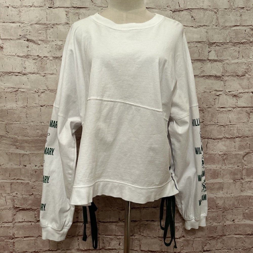 William & Mary Spirit Jersey Lace Up Side Tie Tee Shirt Long Sleeve Large White